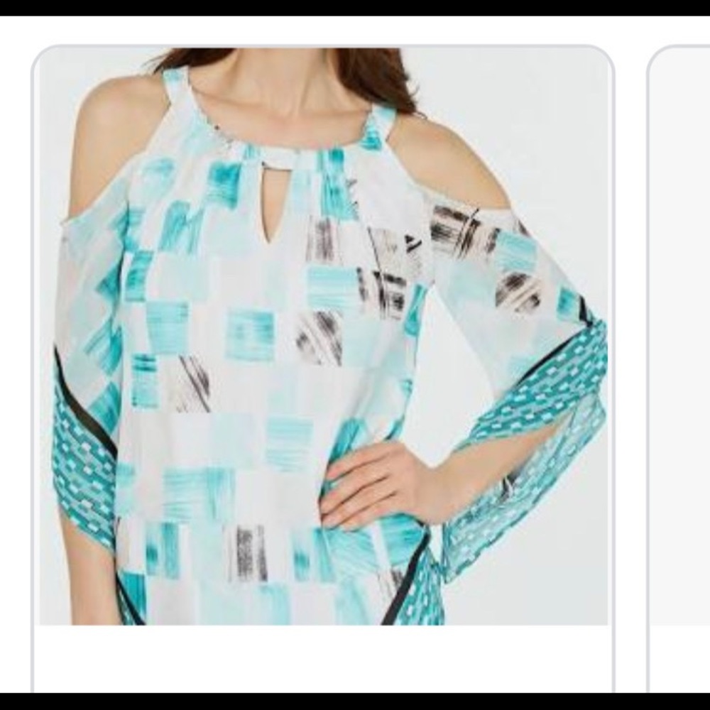 Alfani Teal with White, Tiles pattern Blouse